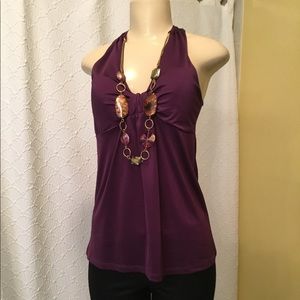 Purple blouse with attached necklace